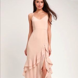 ESTHER BLUSH RUFFLED SLEEVELESS MAXI DRESS